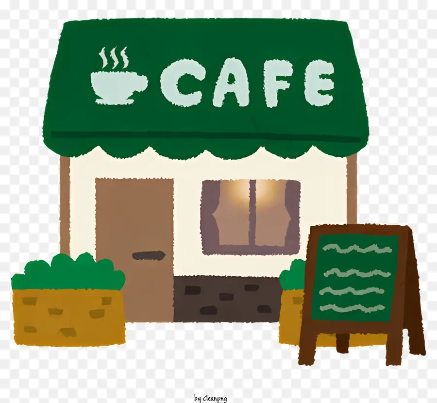 cửa hàng cà phê - Cửa hàng cà phê ấm cúng với mái nhà màu xanh lá cây và chỗ ngồi ngoài trời