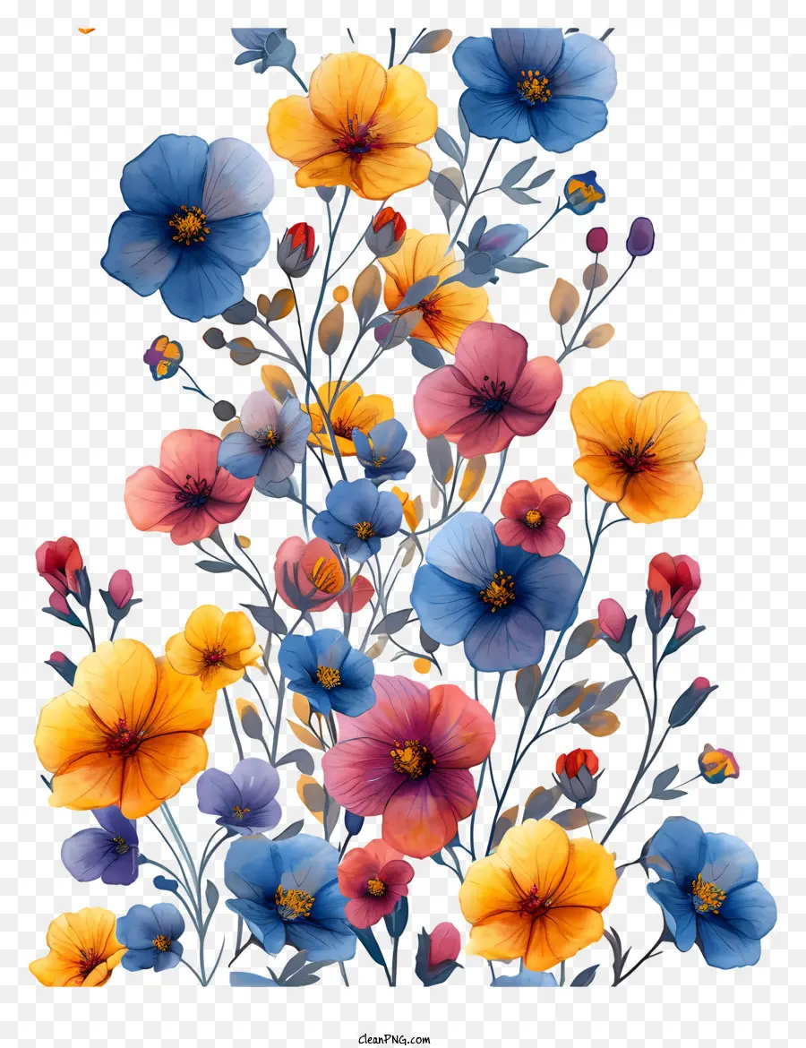 Hoa nhỏ nền Bouquet Hoa rực rỡ Hoa màu xanh - Những bó hoa đầy màu sắc rực rỡ trên nền đen