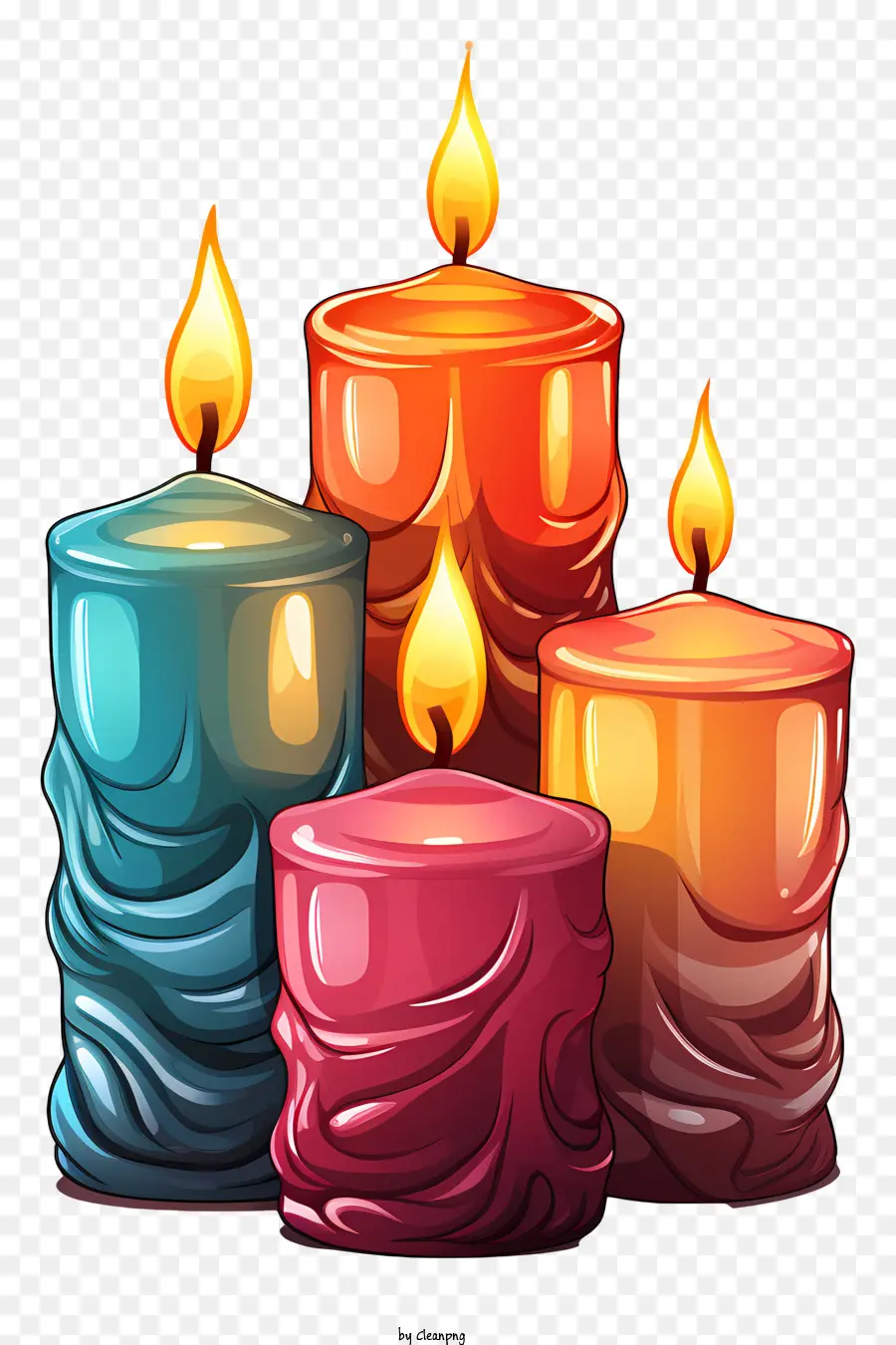 Candele colorate a lume di candela a lume di candele arancioni blu rosso - Tre candele colorate con fiamme tremolanti sul nero
