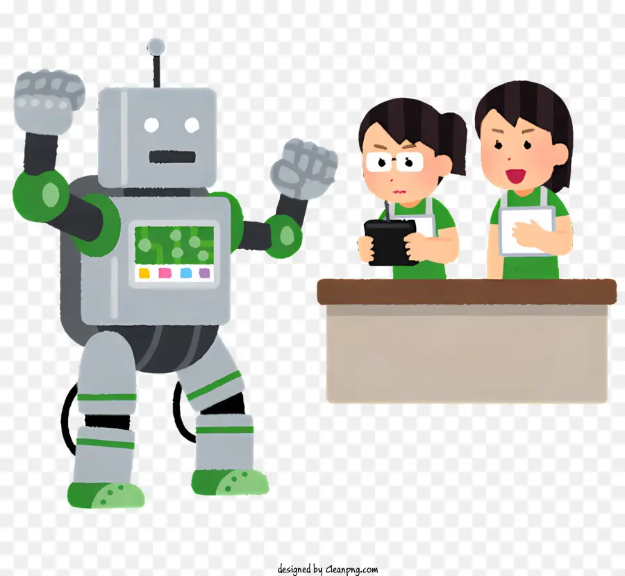 telefono cellulare - Due robot determinati con mani rialzate, telefono