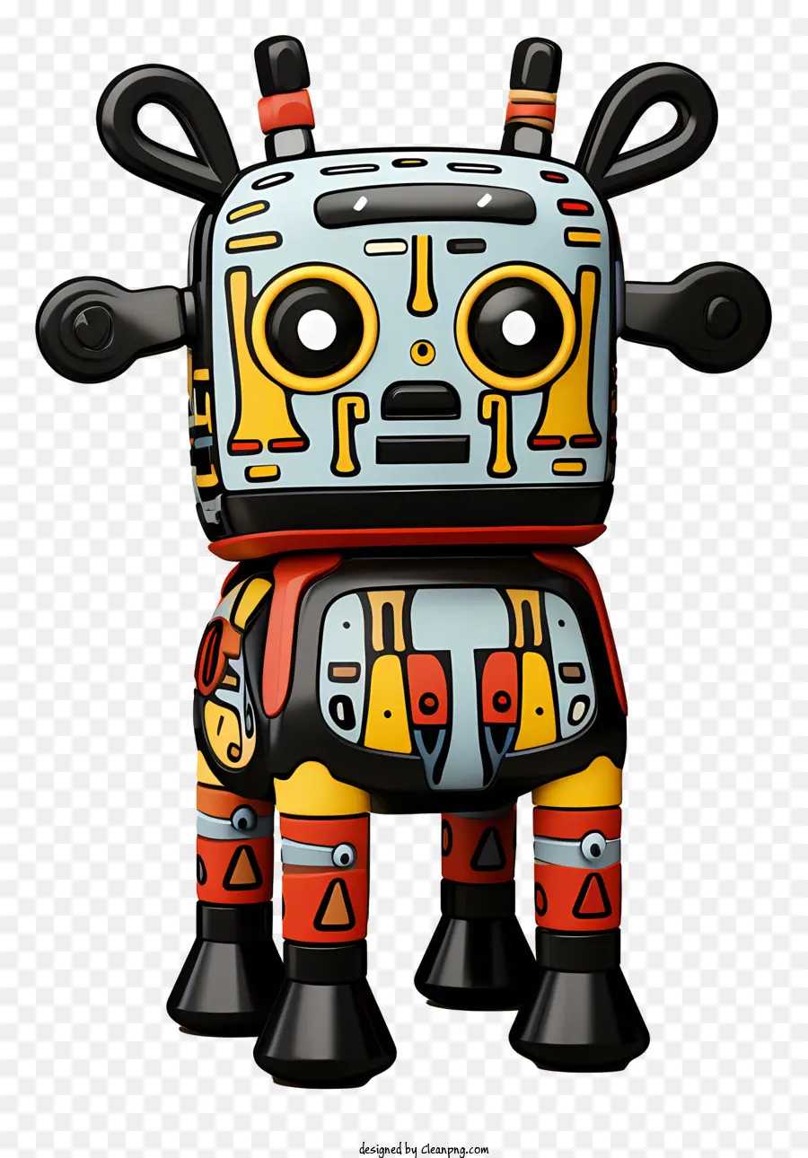 đồ chơi bò dựa trên mô tả màu robot nhỏ màu đen - Robot đầy màu sắc với các hình dạng, vật thể và gai khác nhau