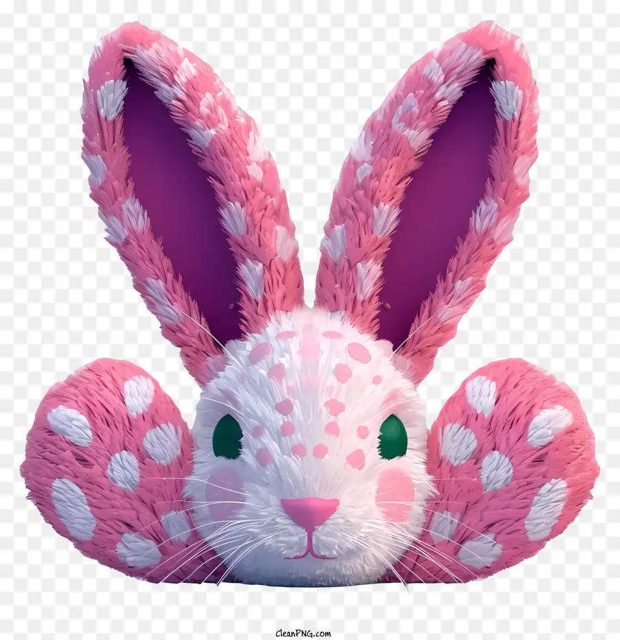 Bunny Ears Pink Bunny White Spots Bunny Tai chân màu hồng - Chú thỏ màu hồng với những đốm trắng, mỉm cười, được xác định rõ