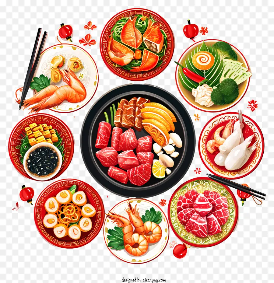 Sushi - Verschiedene asiatische Gerichte wie Sushi, Sashimi und Knödel