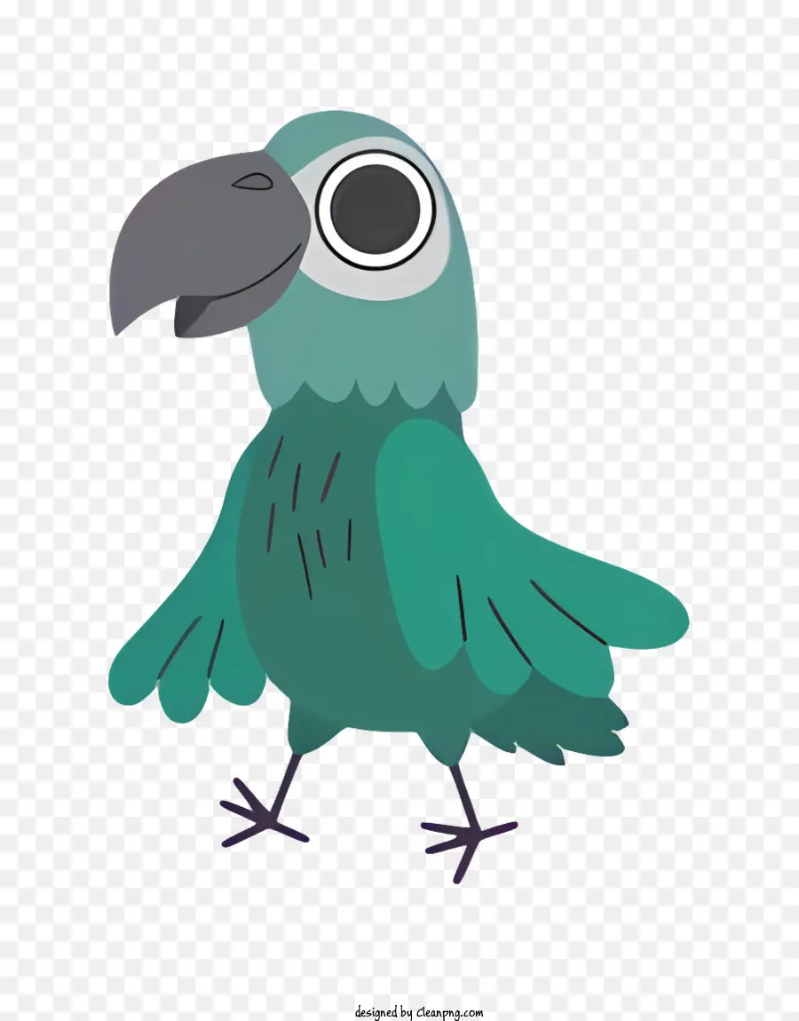 Vogel Papagei - Grüner Papagei mit schwarzem Schnabel und Flügeln verbreiten sich