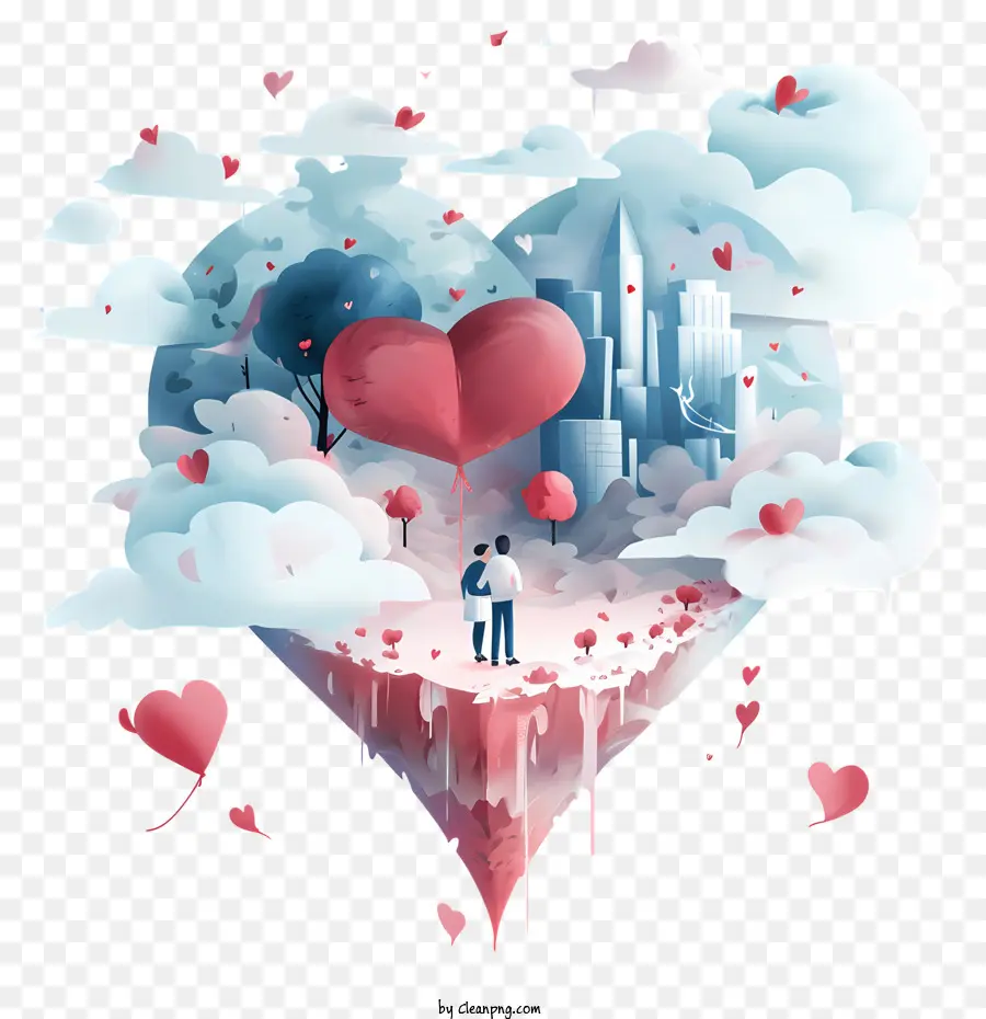 Il Giorno di san valentino - Uomo in Sky City con palloncino cardiaco e rosa