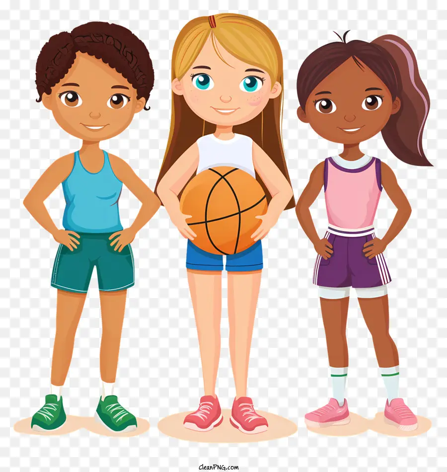 Phụ Nữ Trẻ, - Ba người phụ nữ mỉm cười với những quả bóng rổ trong cận cảnh