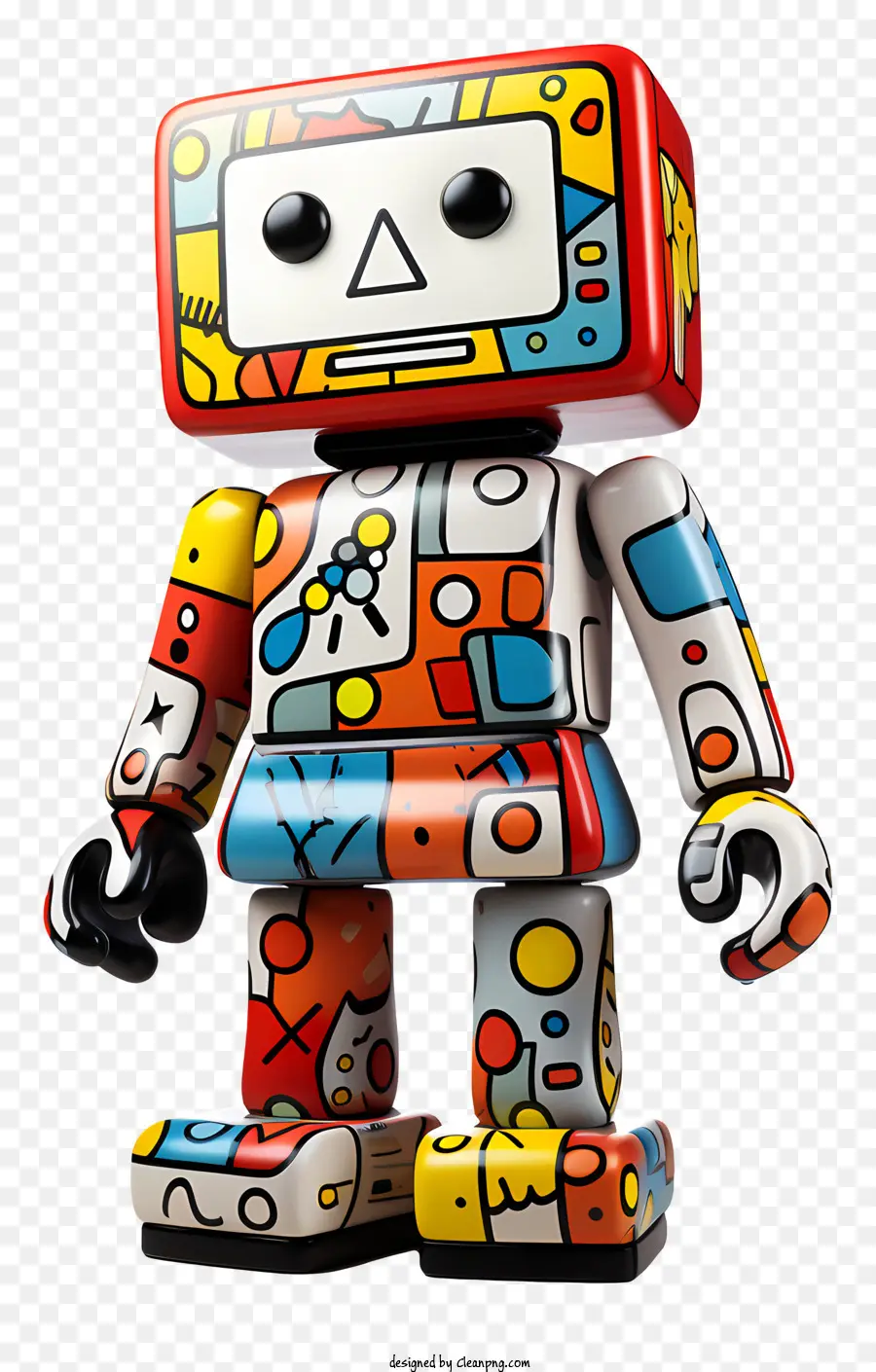 geometrische Formen - Farbenfroher, geometrischer Roboter mit erhöhten Armen und geneigtem Kopf