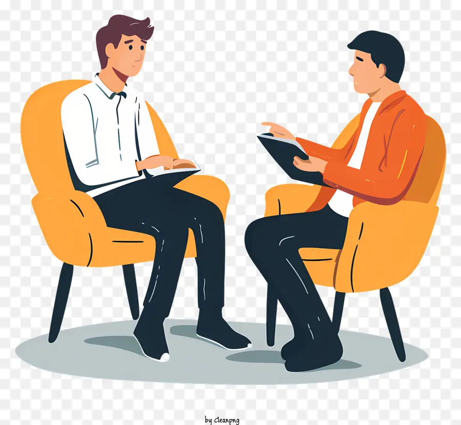 incontro di lavoro - Due uomini in sedie che discutono di qualcosa