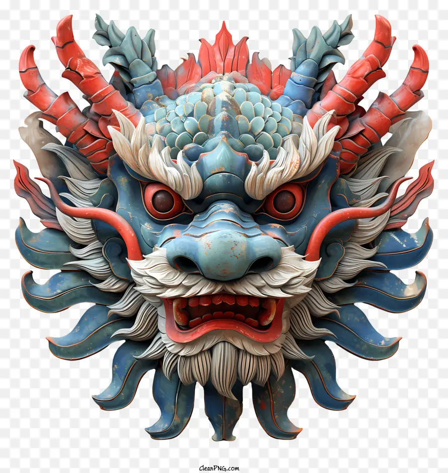 Dragon Face Wooden Mask Dragon Mask Maschera intagliata a mano Drago - Maschera drago scolpita con occhi ingioieggiati