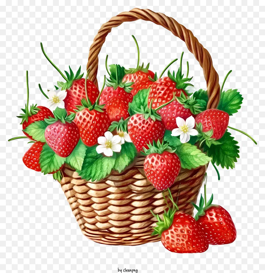 Erdbeerkorb illustrieren Erdbeeren gewebter Korb rote Erdbeeren Frisch gepflückte Erdbeeren - Hell beleuchtete Erdbeeren in einem gewebten Korb