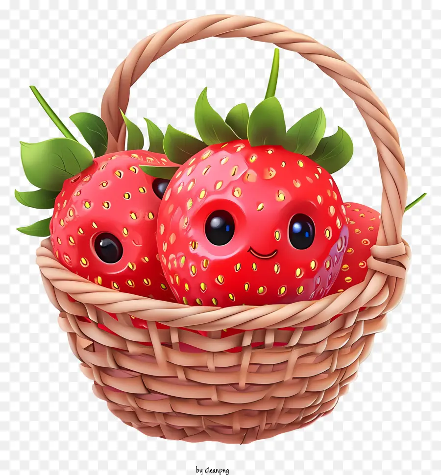 Erdbeerkorb Emoji Strawberry Charaktere gewebt Strohkorb lächelnde Erdbeeren pralle Erdbeeren - Lächelnde Erdbeerfiguren in einem gewebten Korb