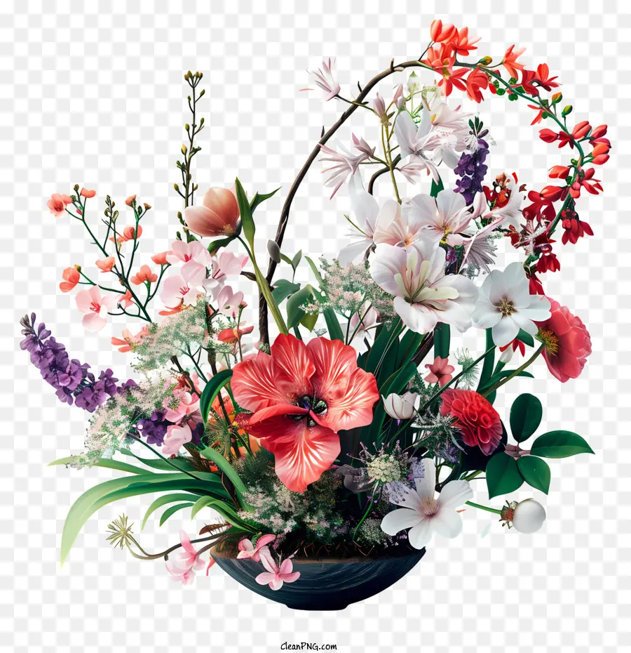 rosa Rosen - Lebendige Vase farbenfroher Blumen auf schwarzem Hintergrund