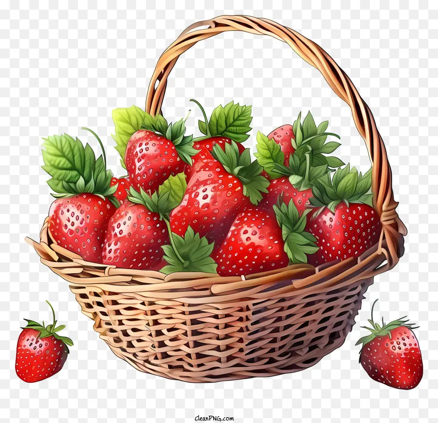 Erdbeerkorb illustrieren reife Erdbeeren gewebte Weidenkorb Nahaufnahme Erdbeeren hellrote Erdbeeren - Nahaufnahme des natürlichen reifen Erdbeeren im Korb