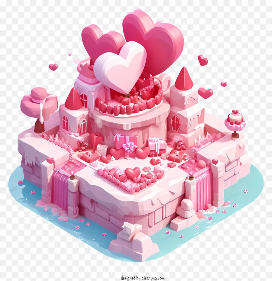 Valentinstag - Herzförmiges Schloss mit Luftballons ruft Liebe und Glück hervor