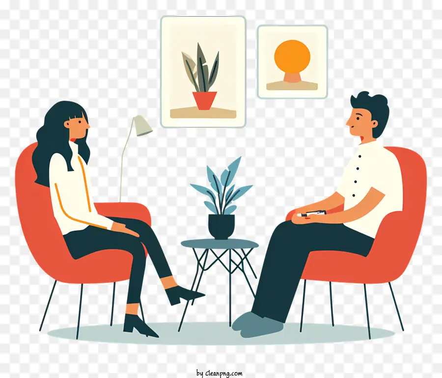 counseling office space man and woman chairs white wall
