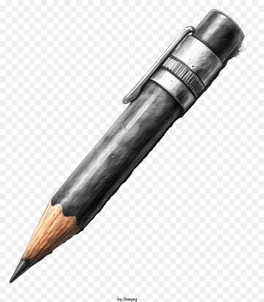 matita a matita nera chira in metallo scuro punta d'argento - Primo piano di matita nera con punta d'argento