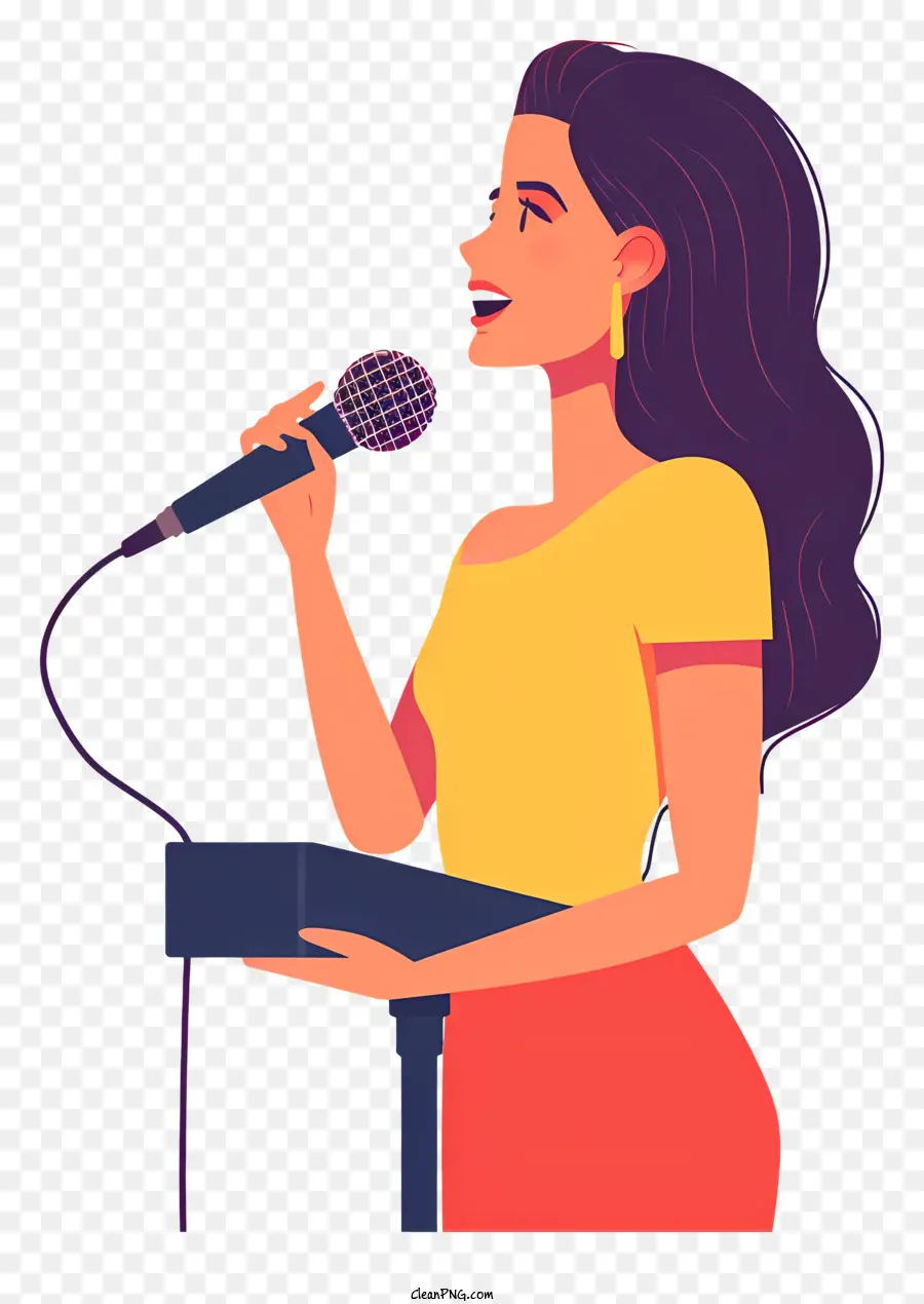 microfono - Donna con espressione seria con un microfono