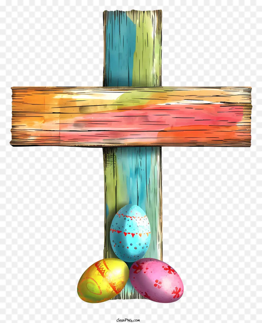 gesù cristo - La croce di Pasqua simbolica con uova colorate trasmette gioia