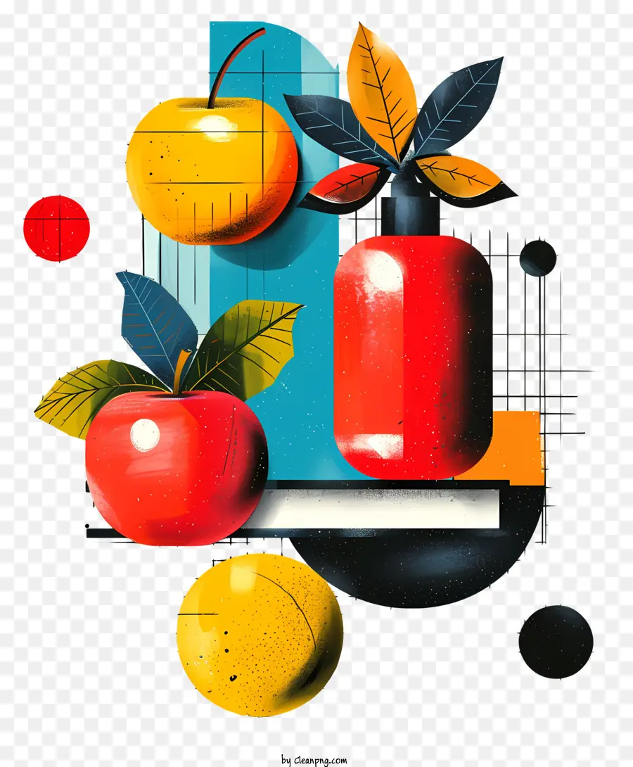 Zurück in den Schulhintergrund - Obstillustration: rote Äpfel, orange Orangen auf Schwarz