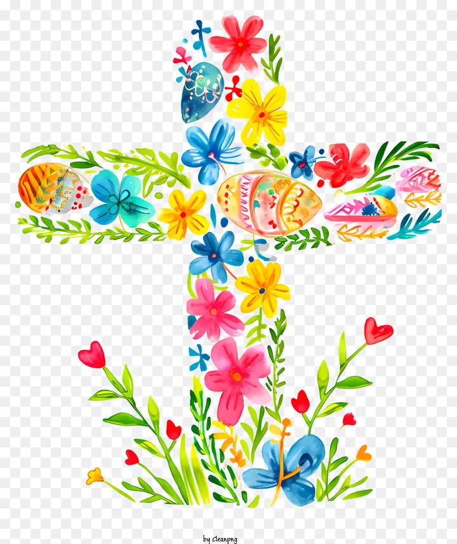 disegno floreale - La croce floreale con colori vivaci celebra la Pasqua