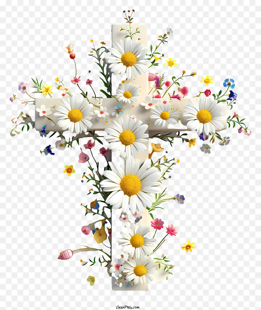 motivo floreale - Croce di fiori bianchi con margherite, design minimalista