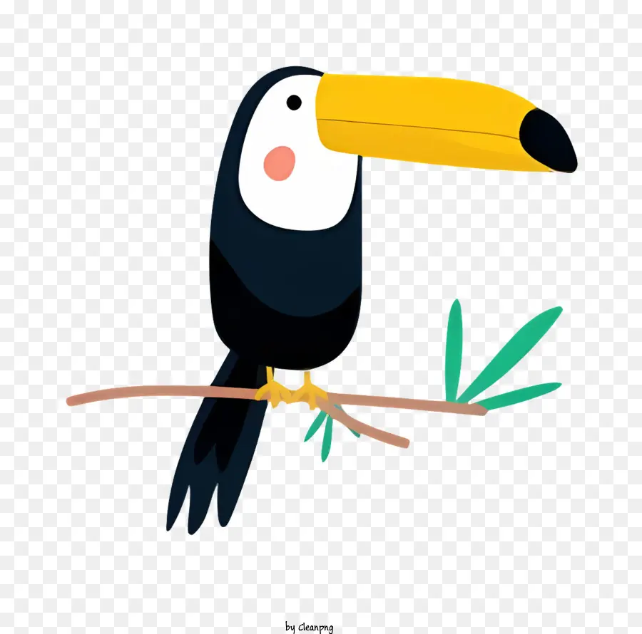 Uccello Pappagallo - Cartoon Toucan sul ramo scuro con foglie