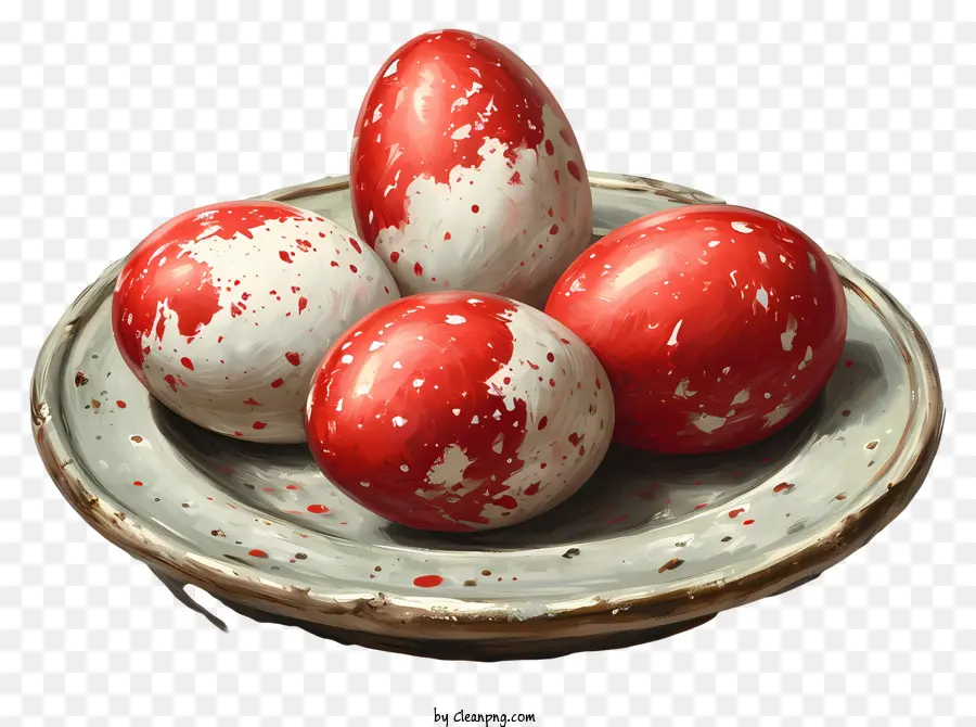 Ostereier Ostereier bemalte Eier rot und weiße Eier Eiermuster - Lackierte rot -weiße Eier in der Schüssel