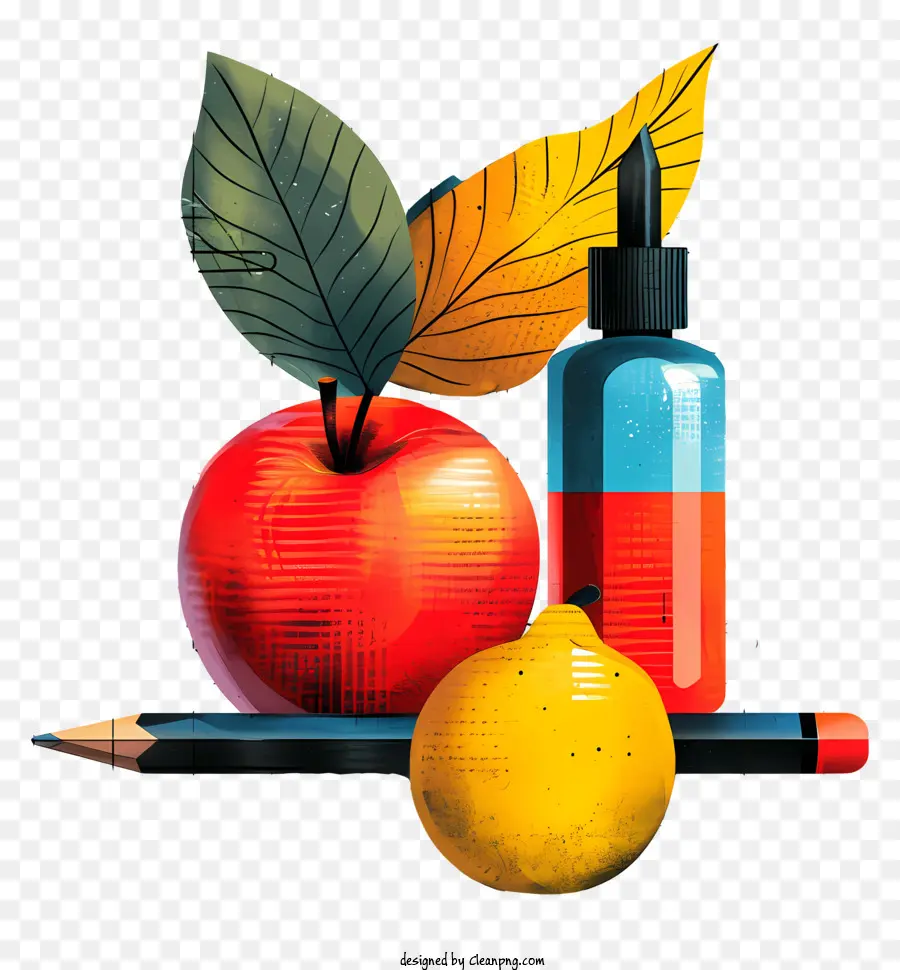nền giáo dục - Nhóm trái cây trong các giai đoạn khác nhau, bút chì gần đó
