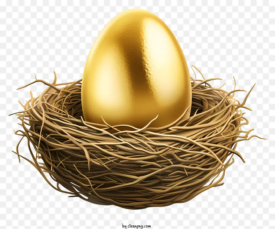 oro uovo - Uovo dorato nel nido di paglia con guscio rotto