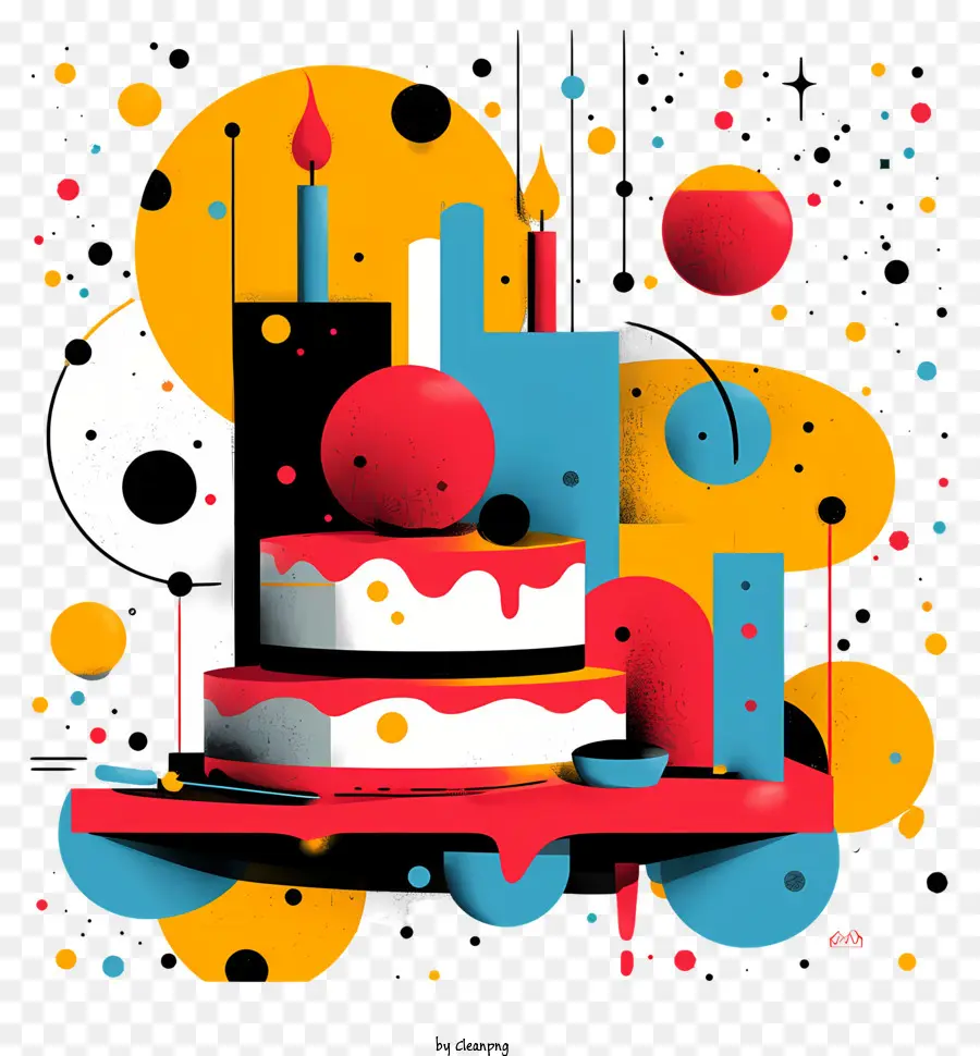 Hintergrund für Geburtstagsfeier - Digitale Geburtstagstorte mit brennenden Kerzen und abstraktem Hintergrund