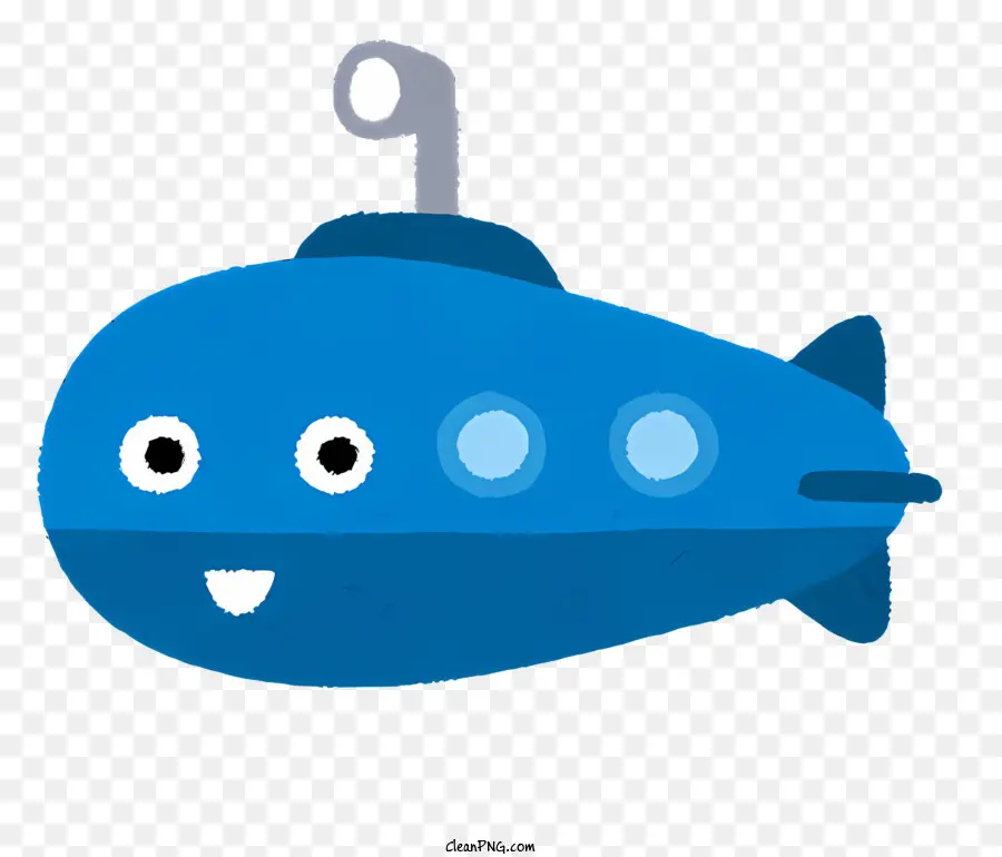 Icona Cartoon sottomarino Carattere sottomarino Blu Submarino rotondo Submarino - Sottomarino dei cartoni animati con corpo blu e pinne