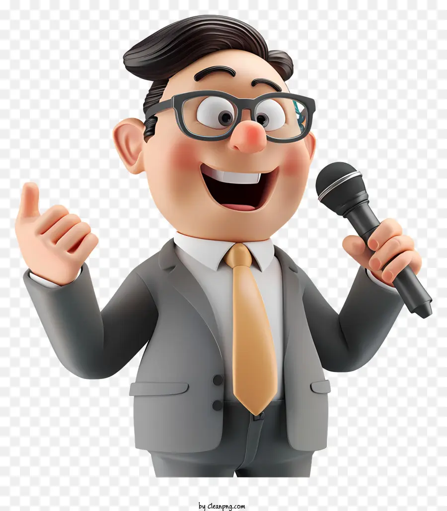 microfono - Un personaggio dei cartoni animati dall'aspetto serio che tiene un microfono