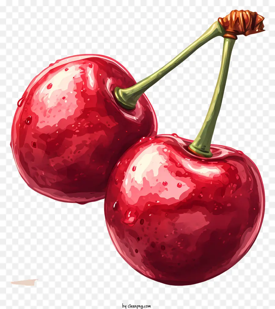 ciliegia rossa ciliegia ciliegie mature ciliegie grassoccia con ferita ciliegia - Due ciliegie mature, una contusa, su sfondo nero