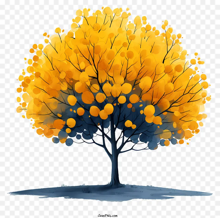 albero in autunno - Albero con foglie gialle e marroni su sfondo nero che simboleggiano la crescita, il rinnovamento e la protezione ambientale