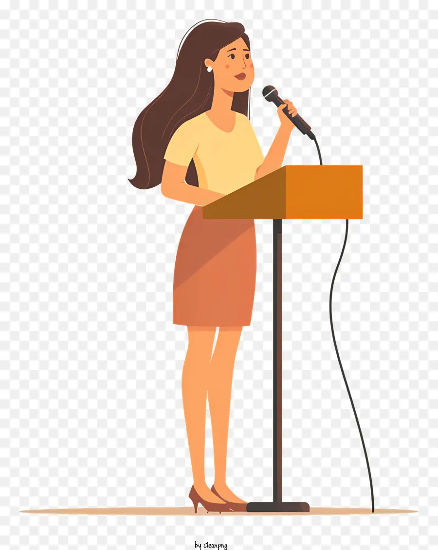 Mikrofon - Frau spricht in ein Mikrofon auf Podium