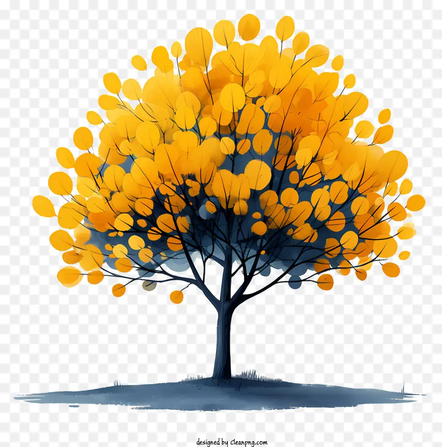 cây mùa thu - Cây màu vàng sáng trên cánh đồng với bầu trời nhiều mây
