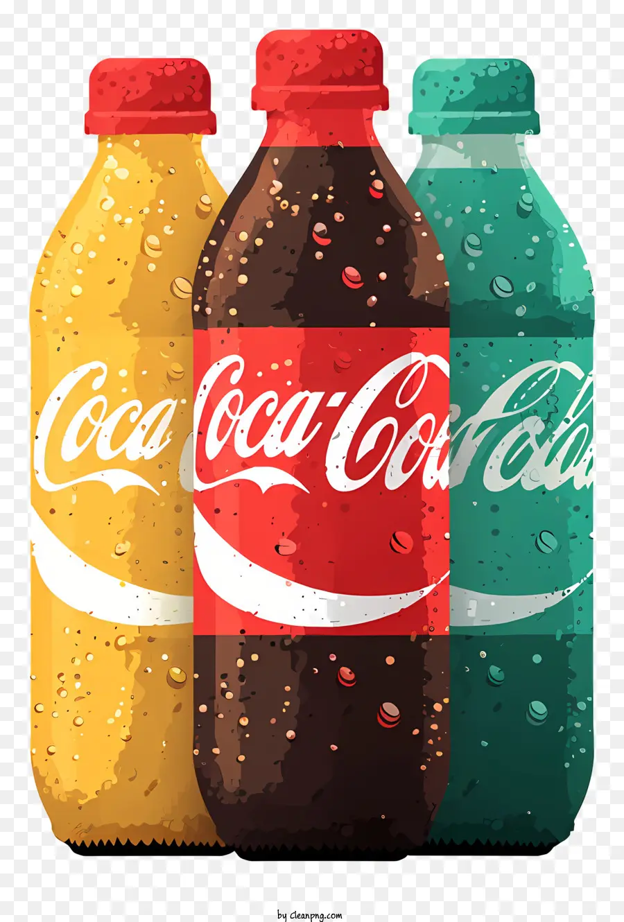 Coca Cola - Drei Soda-Flaschen mit Coca-Cola-Etiketten