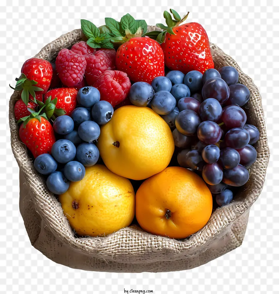 sacca di tela di frutta bacche miste fragole di frutta fresca lamponi - Ciotola colorata di bacche e frutta