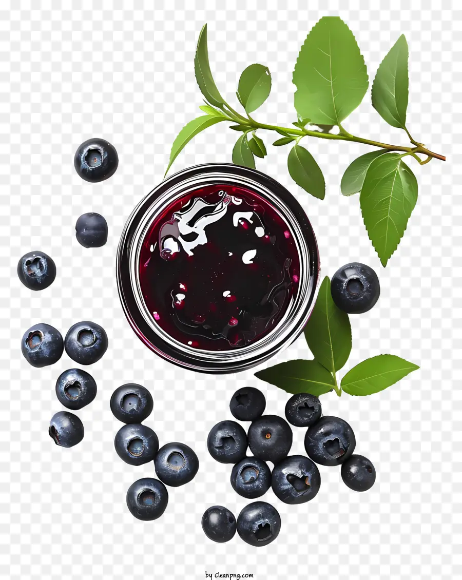 Berry Compote Fruit Composta Blueberry Jam Glass Bilberries versato - Barattolo di vetro riempito con marmellata di mirtilli versati