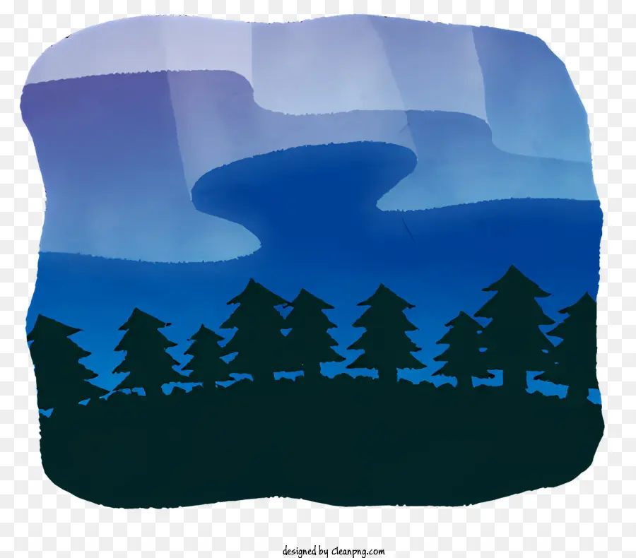 icon paesaggistica montagne Montagne Sky - Paesaggio sereno con alberi, montagne e cielo colorato