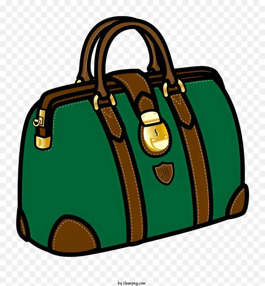Ikonhandtasche grünes Leder brauner Griff braun und goldener Reißverschluss - Grüne Lederhandtasche mit braunem Griff und goldenem Reißverschluss, mittelgroß, gut gemacht und attraktiv