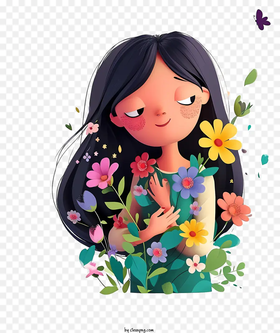 bó hoa - Cô gái thiền định, giữ bó hoa, yên bình và yên tĩnh