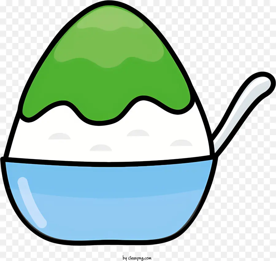 icon small blue bowl cartoon spoon green creamy substance