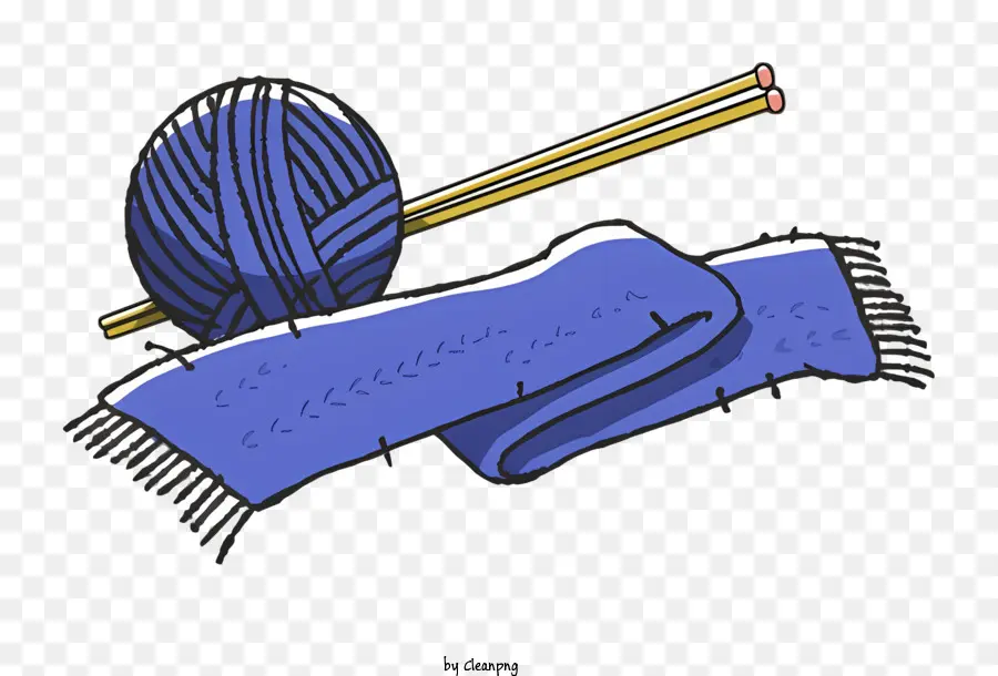 Icon Blue Wollschal Holznadelnadel Handwerk stricken - Blauer Wollschal, der um Holznadel gewickelt ist