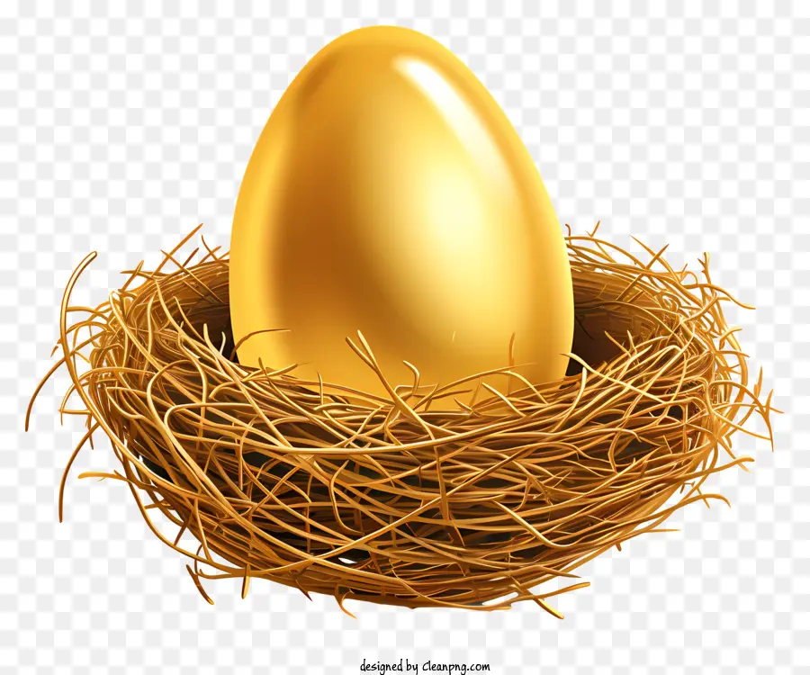 goldene Ei Golden Ei Nist Zweige Blätter - Goldenes Ei im Nest mit gelbem Eigelb