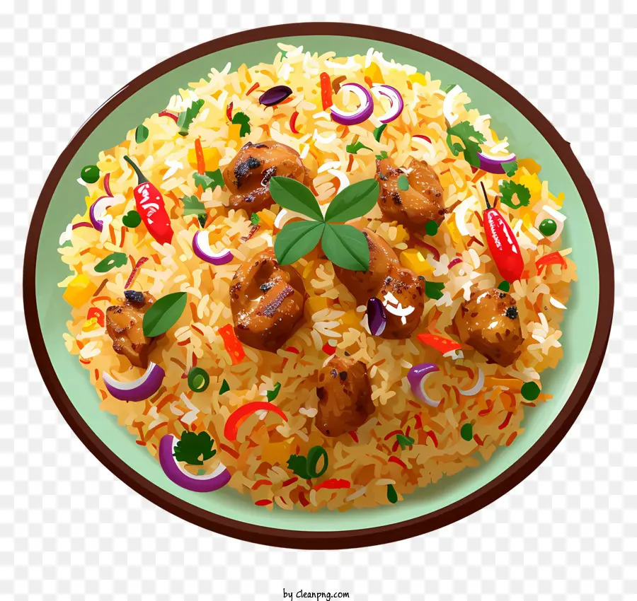 Gạo gà Biryani phẳng và gà cay gà cay và gạo kiểu gạo kiểu nhà hàng - Thịt gà và thịt gia vị cay
