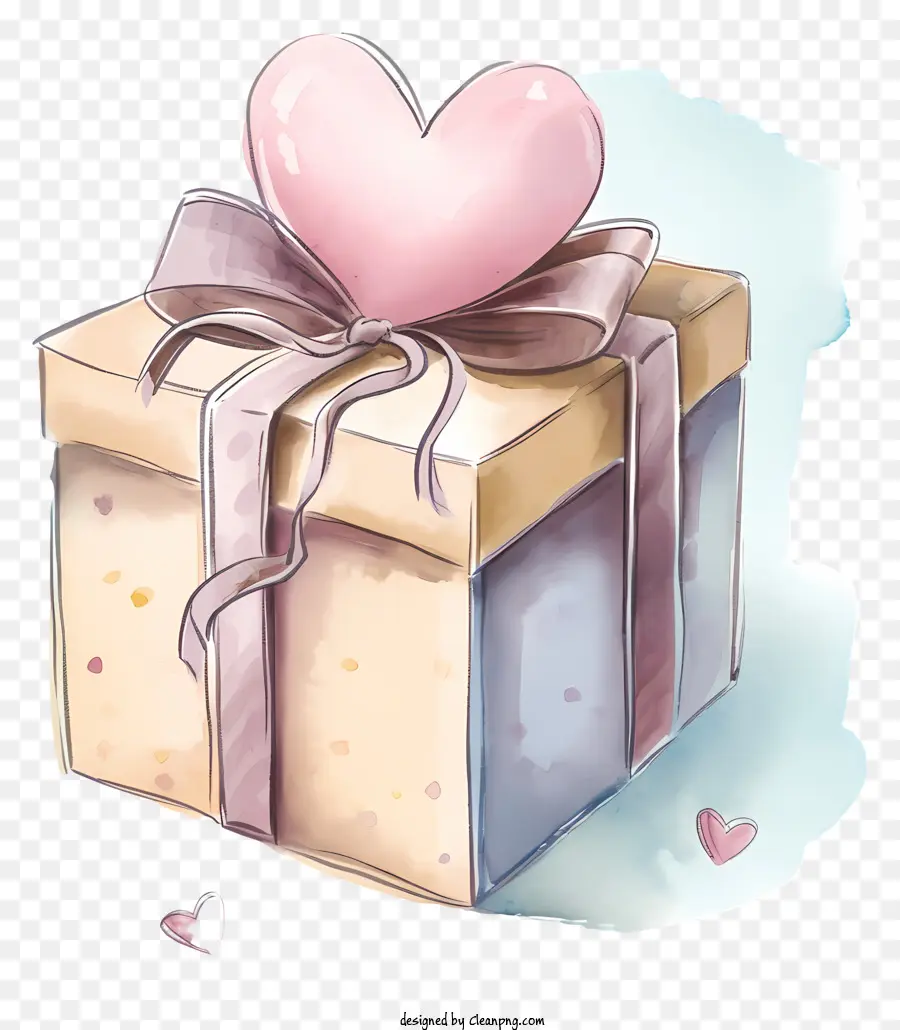 Valentinstag Geschenk Lieferung Aquarell Illustration herzförmiger Geschenkbox Band Bogen - Aquarell-Herz-Geschenkbox mit Band und Bug
