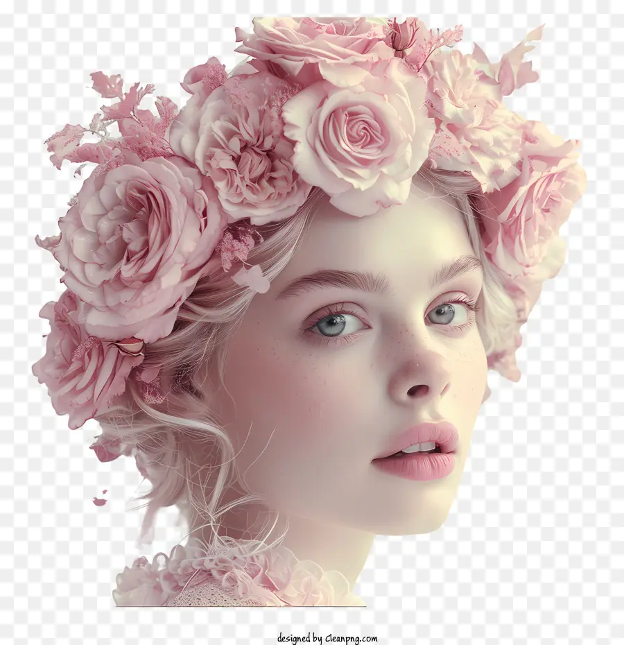 Blume Krone - Junge Frau, die Blumenkrone mit Engelslächeln trägt