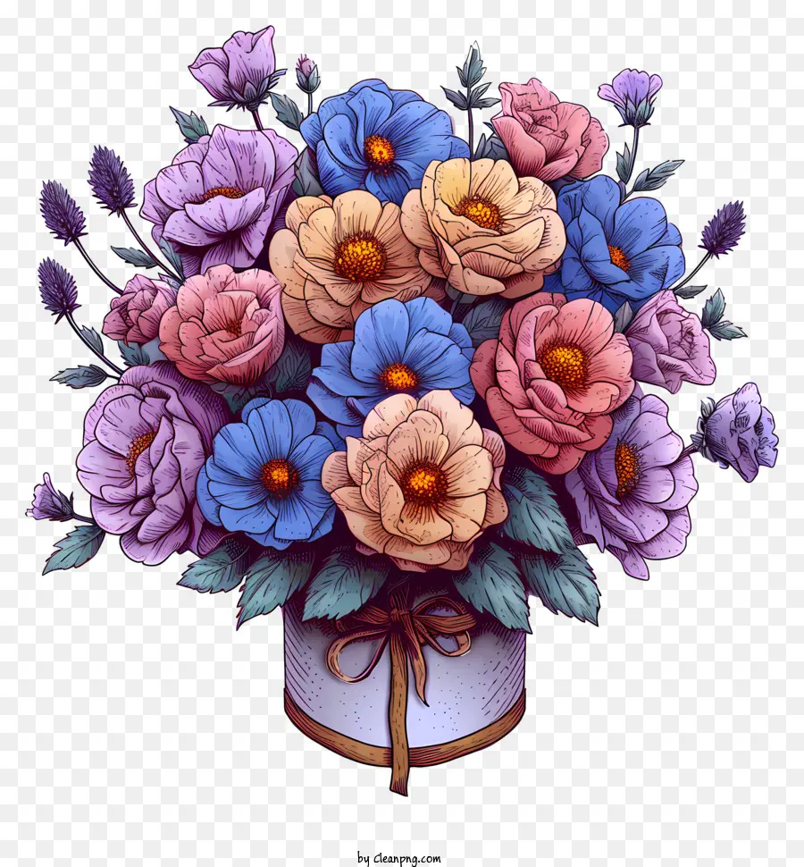 bouquet di fiori - Fiori colorati in vaso su sfondo nero