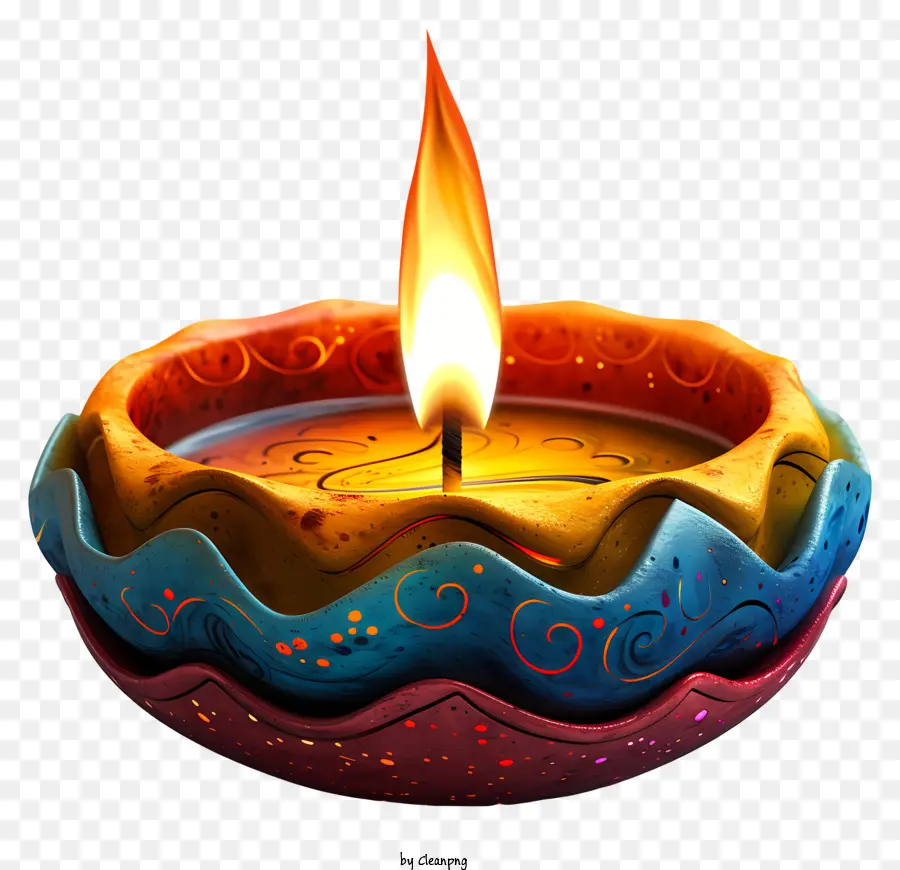 diwali Lampe - Bunte Kerze brennt auf dunklem Hintergrund, Diwali -Darstellung